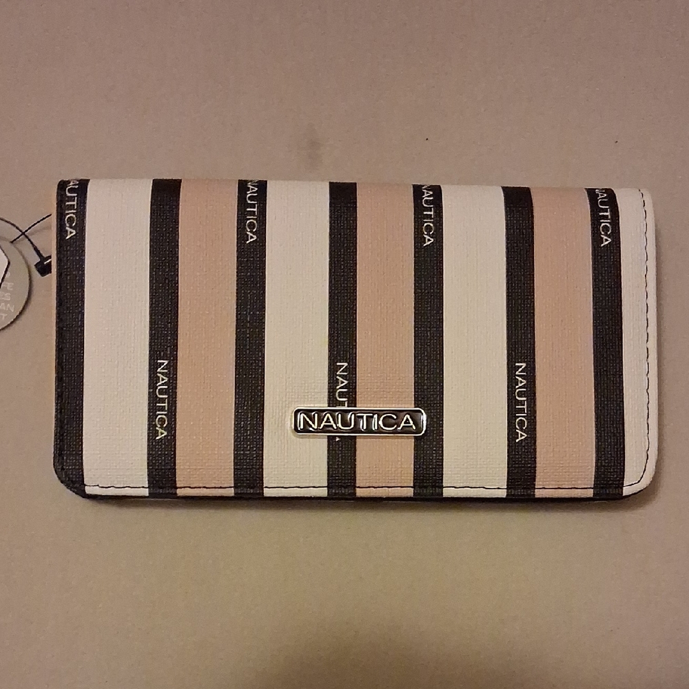 Nautica Women's Wallet with Black, White, and Tan Stripes
